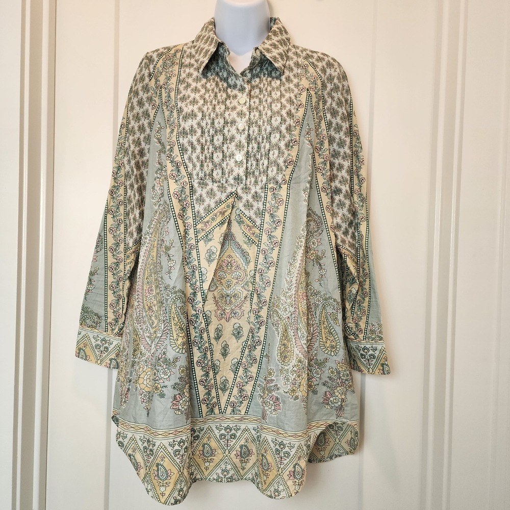 Soft Surroundings Tabitha Tunic Blouse S Cotton Paisley Prairie Boho Cottagecore